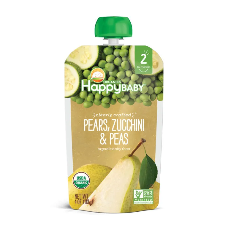 Happy Baby  Happy Family Happy Baby Stage 2 (6  months) Clearly Crafted - Pears Zucchini & Peas, 113g. (2 PACK BUNDLE) Exp: 11/25