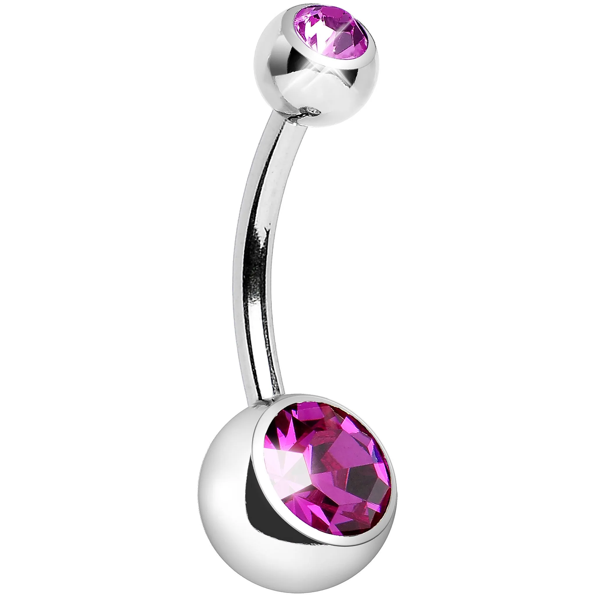 Internally Threaded Fuchsia Double Gem Belly Ring 11mm