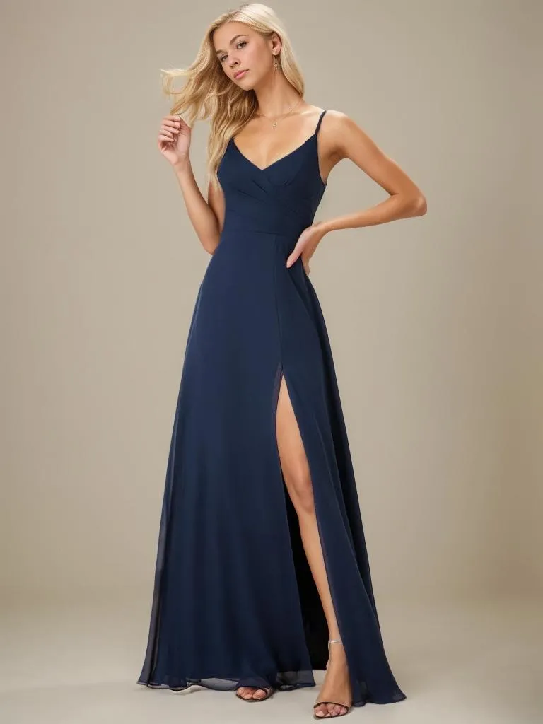 Kaia formal ball or bridesmaid dress in chiffon with a split