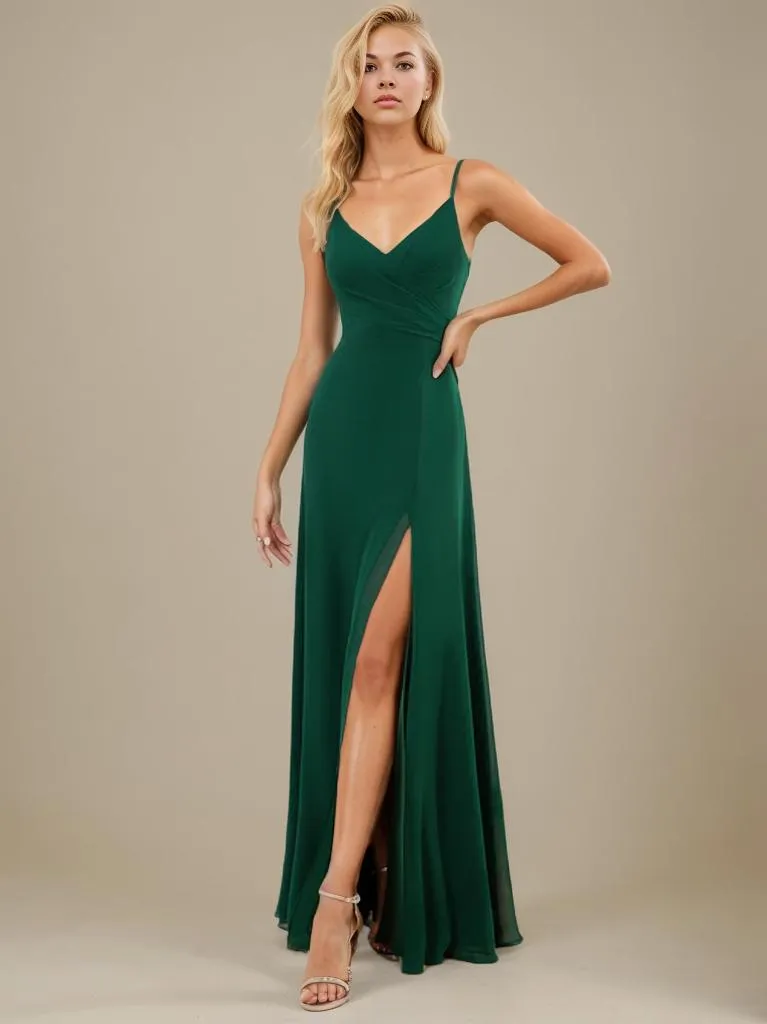 Kaia formal ball or bridesmaid dress in chiffon with a split