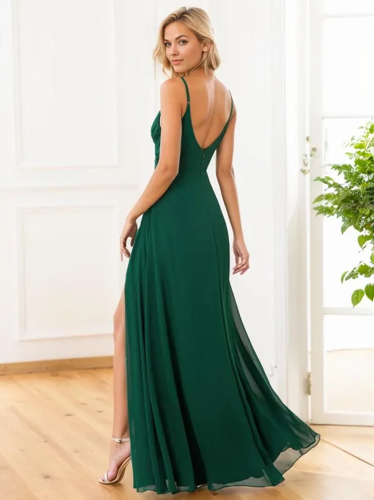 Kaia formal ball or bridesmaid dress in chiffon with a split
