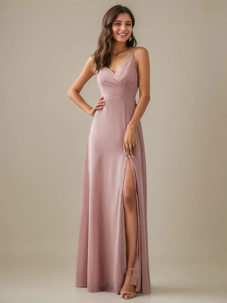 Kaia formal ball or bridesmaid dress in chiffon with a split