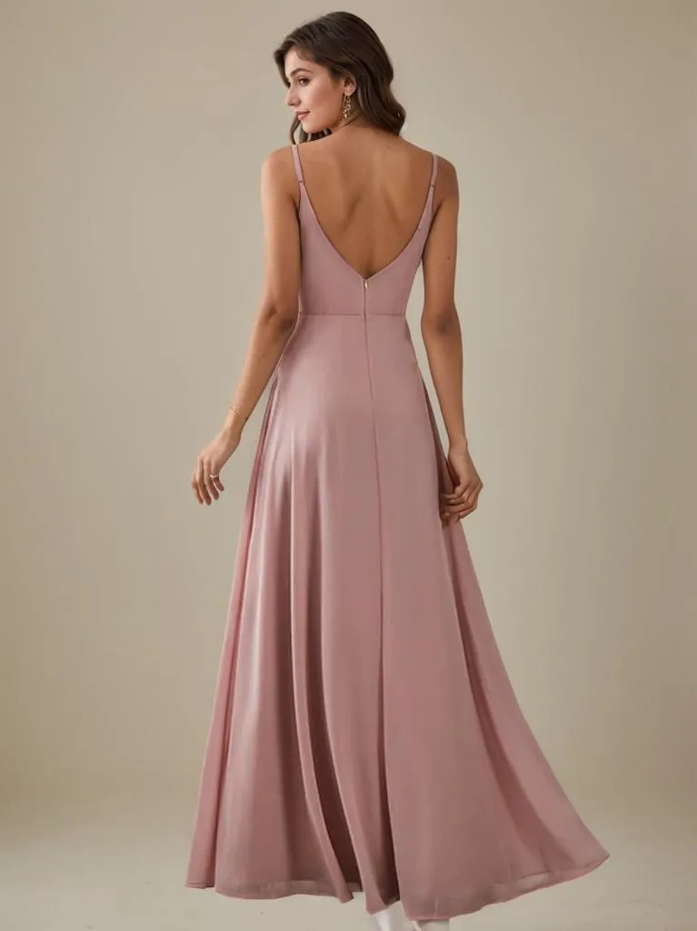 Kaia formal ball or bridesmaid dress in chiffon with a split
