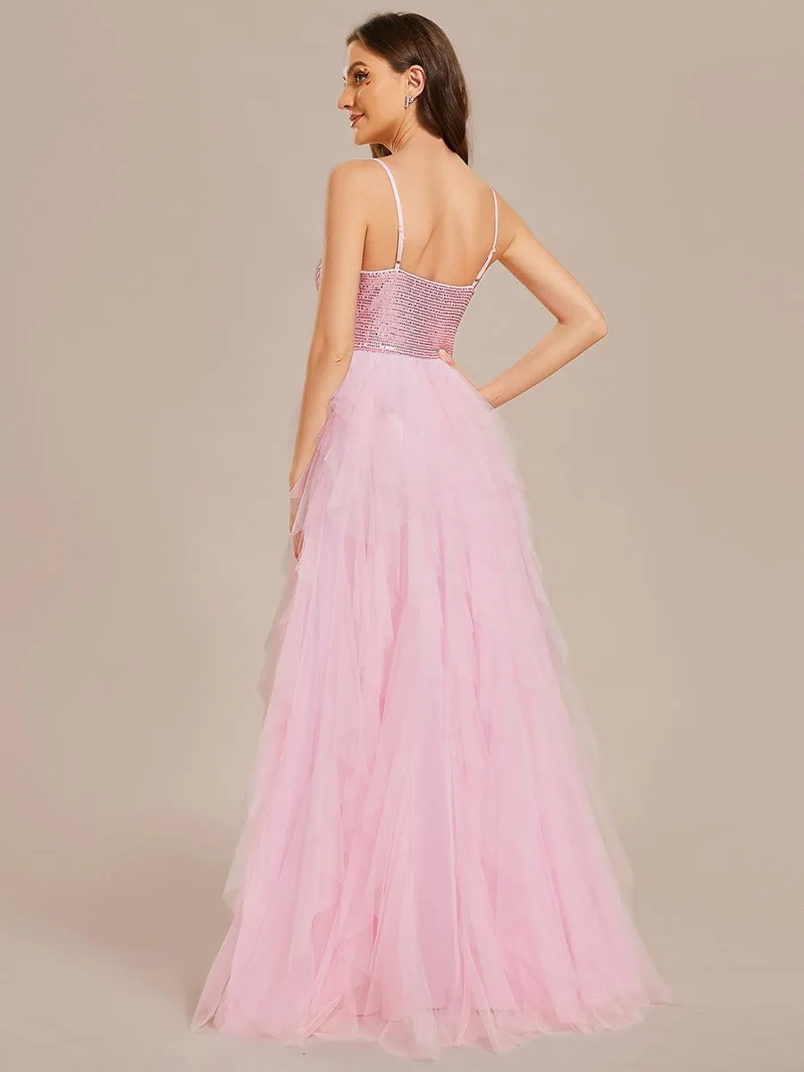 Karmil pink ruffled ball dress with sequins and tulle s8-10 Express NZ wide