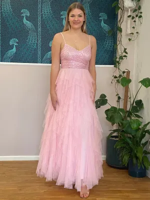 Karmil pink ruffled ball dress with sequins and tulle s8-10 Express NZ wide
