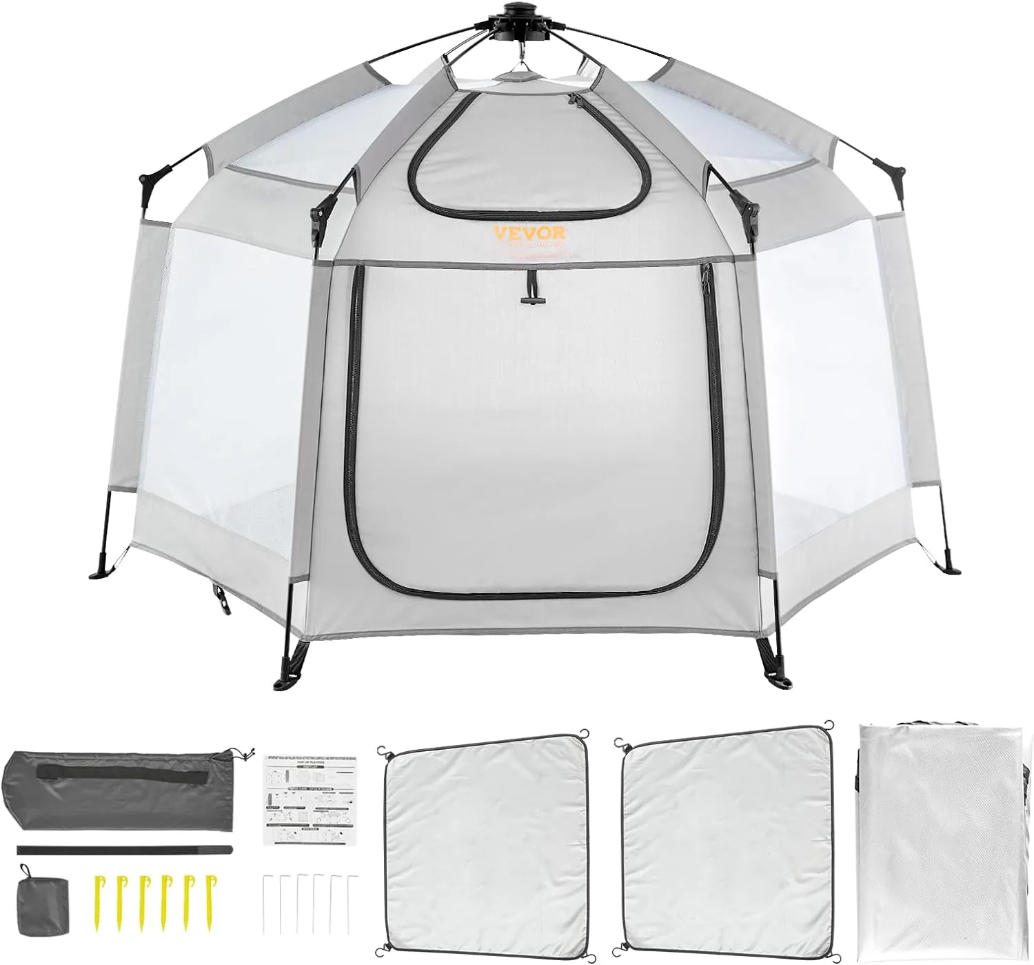 Large & Lightweight Carbon Fibre Sun-Safety UV Pop-up Playpen | Light Grey | 0m - 5 years