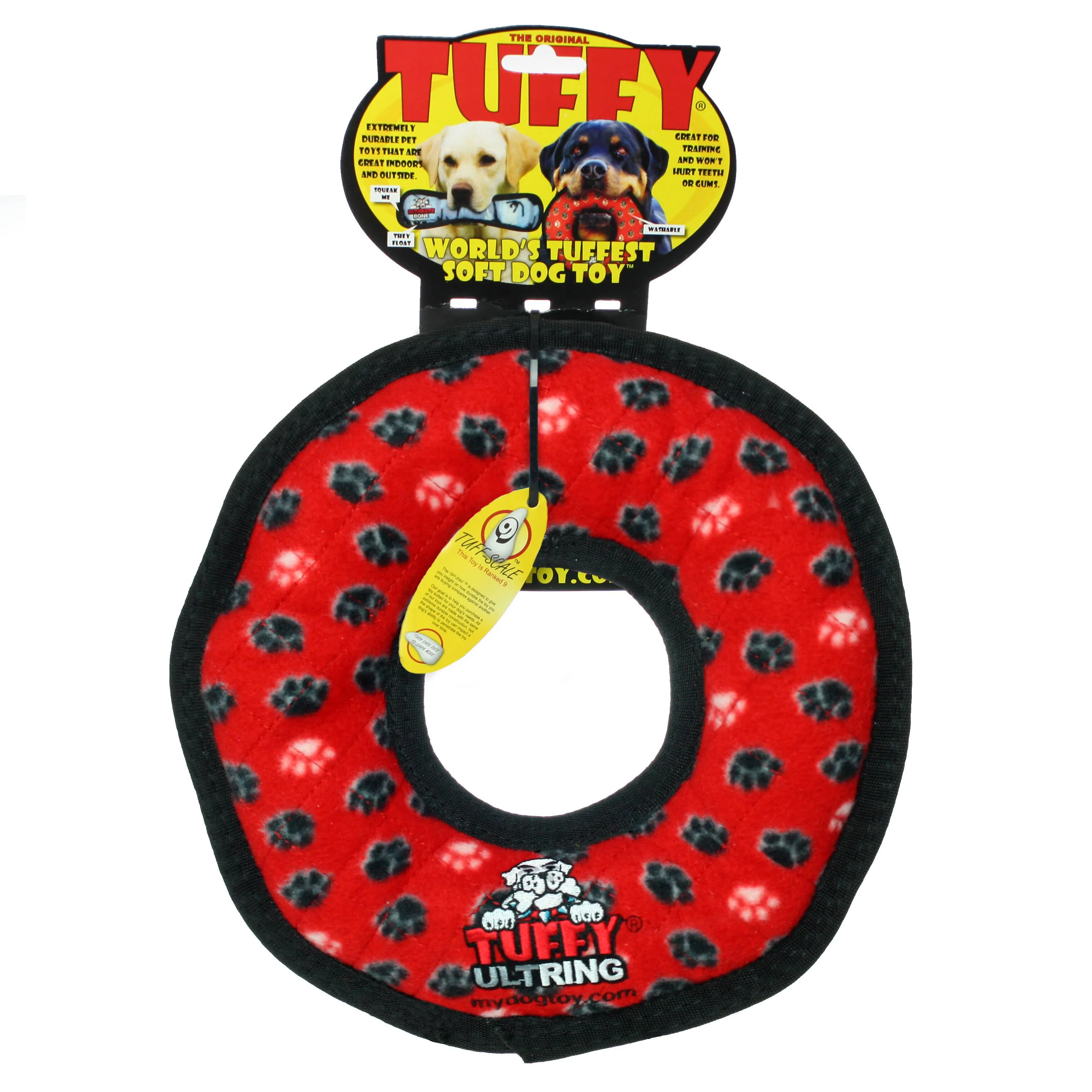 Large Tuffy Ultimate Ring - Red Paw, Durable, Squeaky Dog Toy