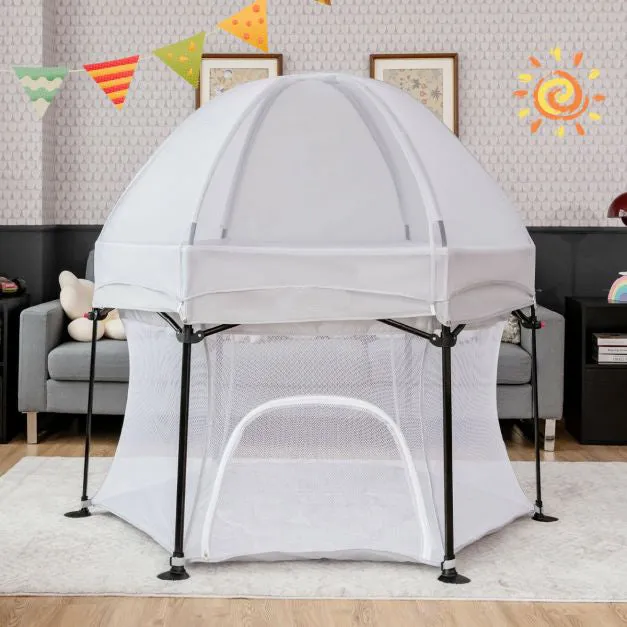 Lightweight Quick Assemble Pop-up Playpen with UV canopy and Mattress | Black or Light Grey | 0m - 36m