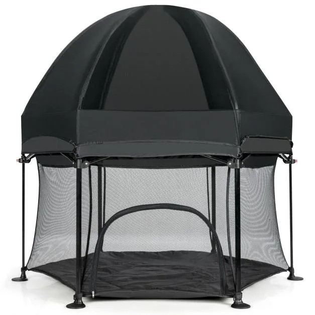 Lightweight Quick Assemble Pop-up Playpen with UV canopy and Mattress | Black or Light Grey | 0m - 36m