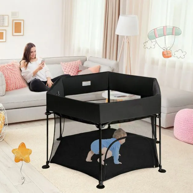 Lightweight Quick Assemble Pop-up Playpen with UV canopy and Mattress | Black or Light Grey | 0m - 36m