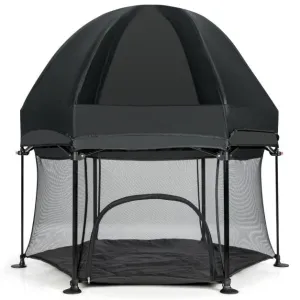 Lightweight Quick Assemble Pop-up Playpen with UV canopy and Mattress | Black or Light Grey | 0m - 36m