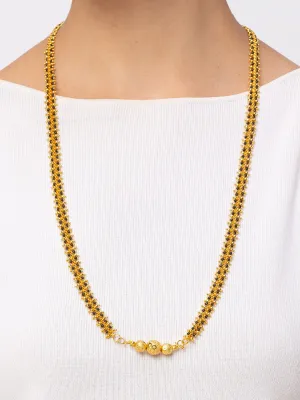Long Mangalsutra Designs Gold Plated Ball Shape Pattern With Black Gold Beads Chain Mangalsutra