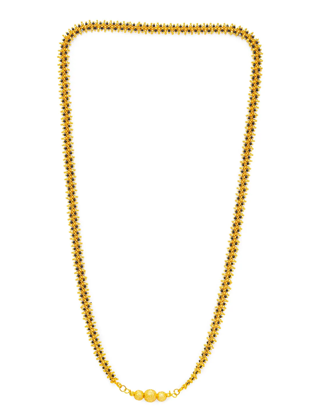 Long Mangalsutra Designs Gold Plated Ball Shape Pattern With Black Gold Beads Chain Mangalsutra