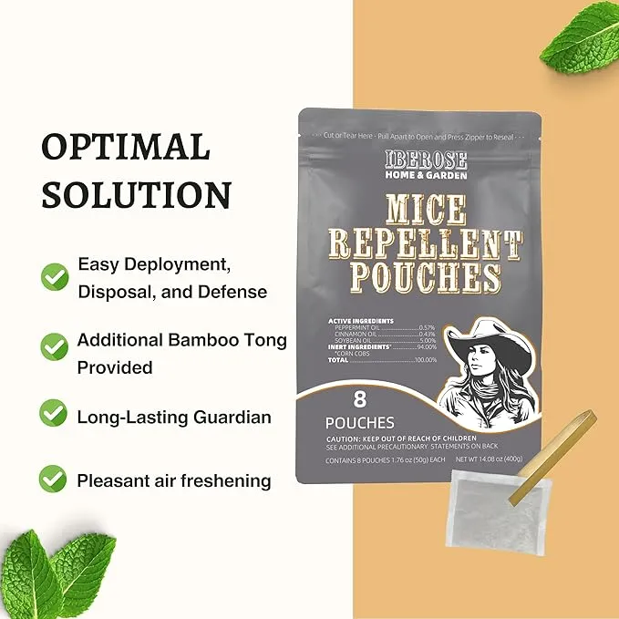 Mice Repellent Pouches, Mouse Repellent, Peppermint Rodent Repellent, Repels Rodent from Nesting in House/Garage, Keep Mouse Out of Car/Boat/RV, 8 Odorant Pouches