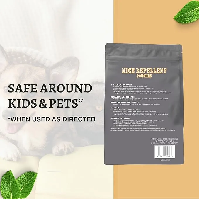 Mice Repellent Pouches, Mouse Repellent, Peppermint Rodent Repellent, Repels Rodent from Nesting in House/Garage, Keep Mouse Out of Car/Boat/RV, 8 Odorant Pouches