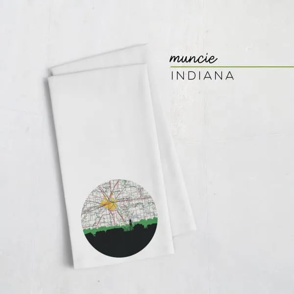 Muncie, Indiana city skyline with vintage Muncie map