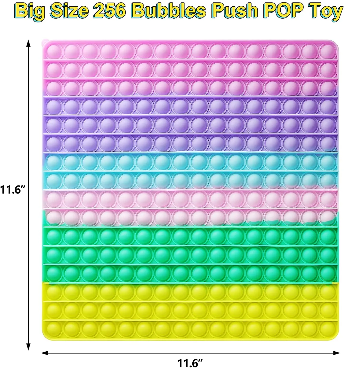 New Large 256 Bubbles Big Pop Fidget Toy Game, Silicone Big Size Push Pop Sensory Toy Tie-dye, Square Anxiety Reliever! Rainbow