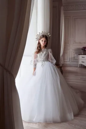 Open Back Ball Gown with Bishop Sleeves