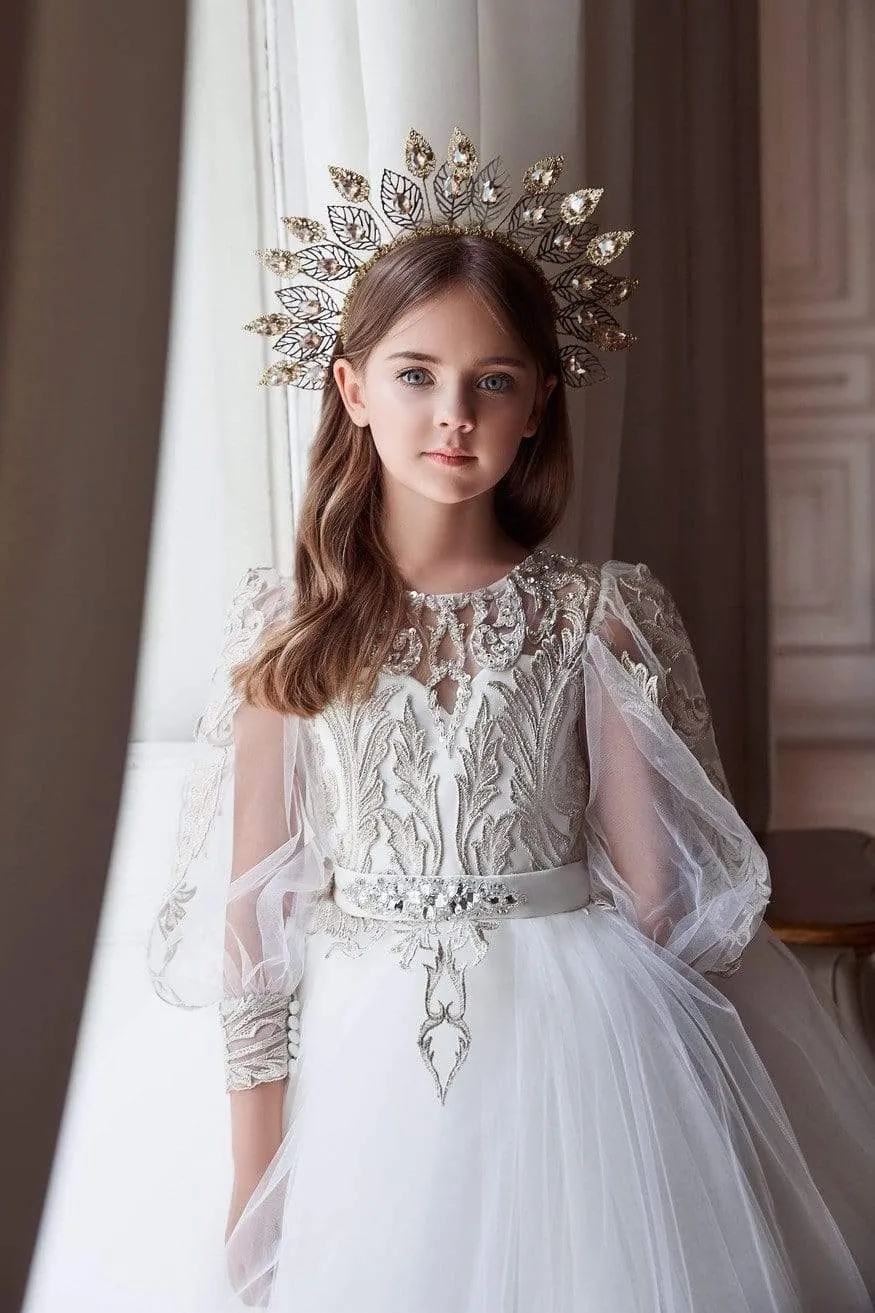Open Back Ball Gown with Bishop Sleeves