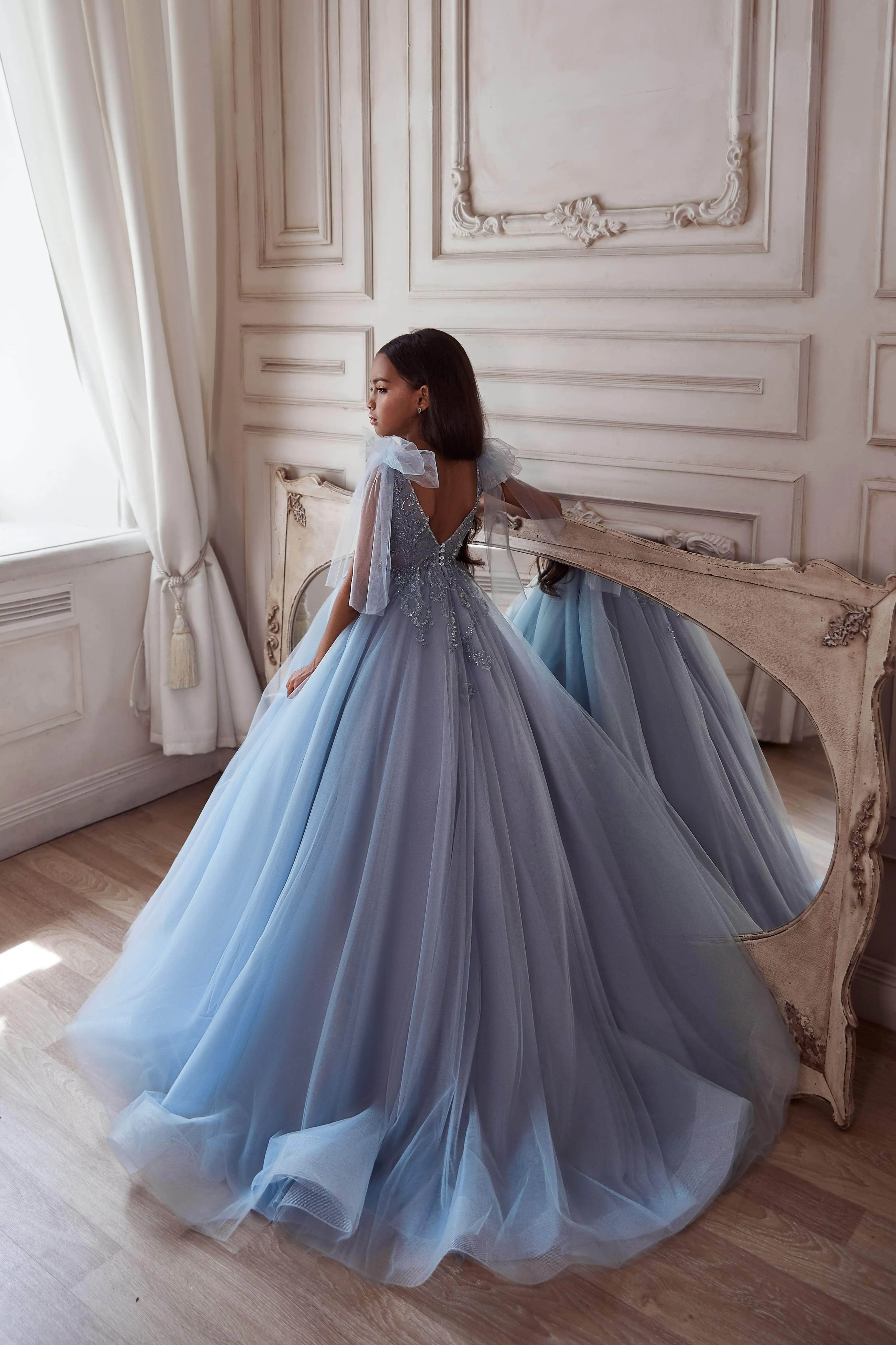 Pastel Blue Bow Tie Shoulder Maxi Dress