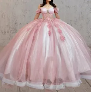 Pink See-Through Off The Shoulder Quinceanera Dresses with Appliques