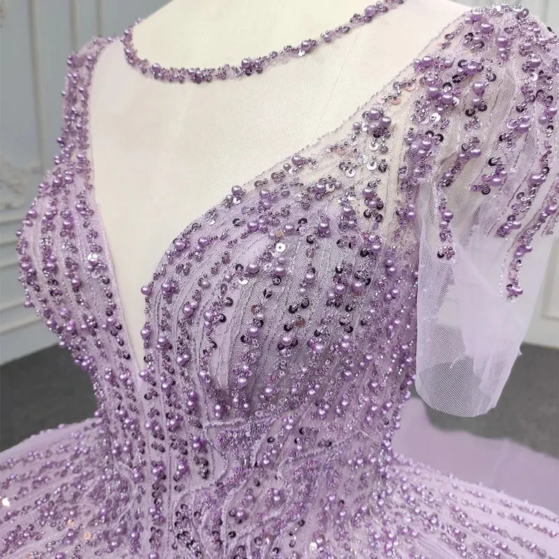 Princess Sheer Neck Long Prom Dresses Short Sleeves Ball Gown Quinceanera Dresses