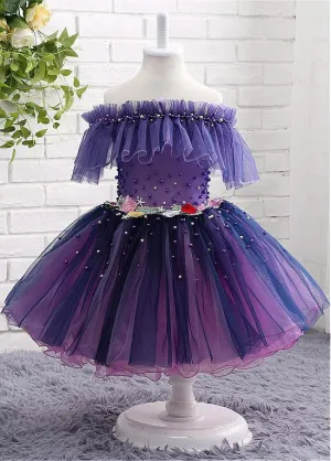 Purple Flower Girl Dresses With Beadings & Handmade Flowers