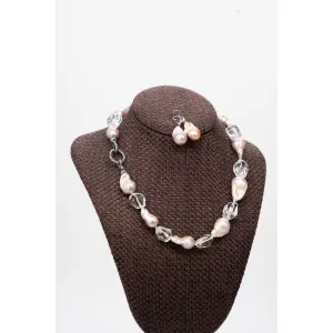 Quartz and Flame Ball Pearl Necklace Set