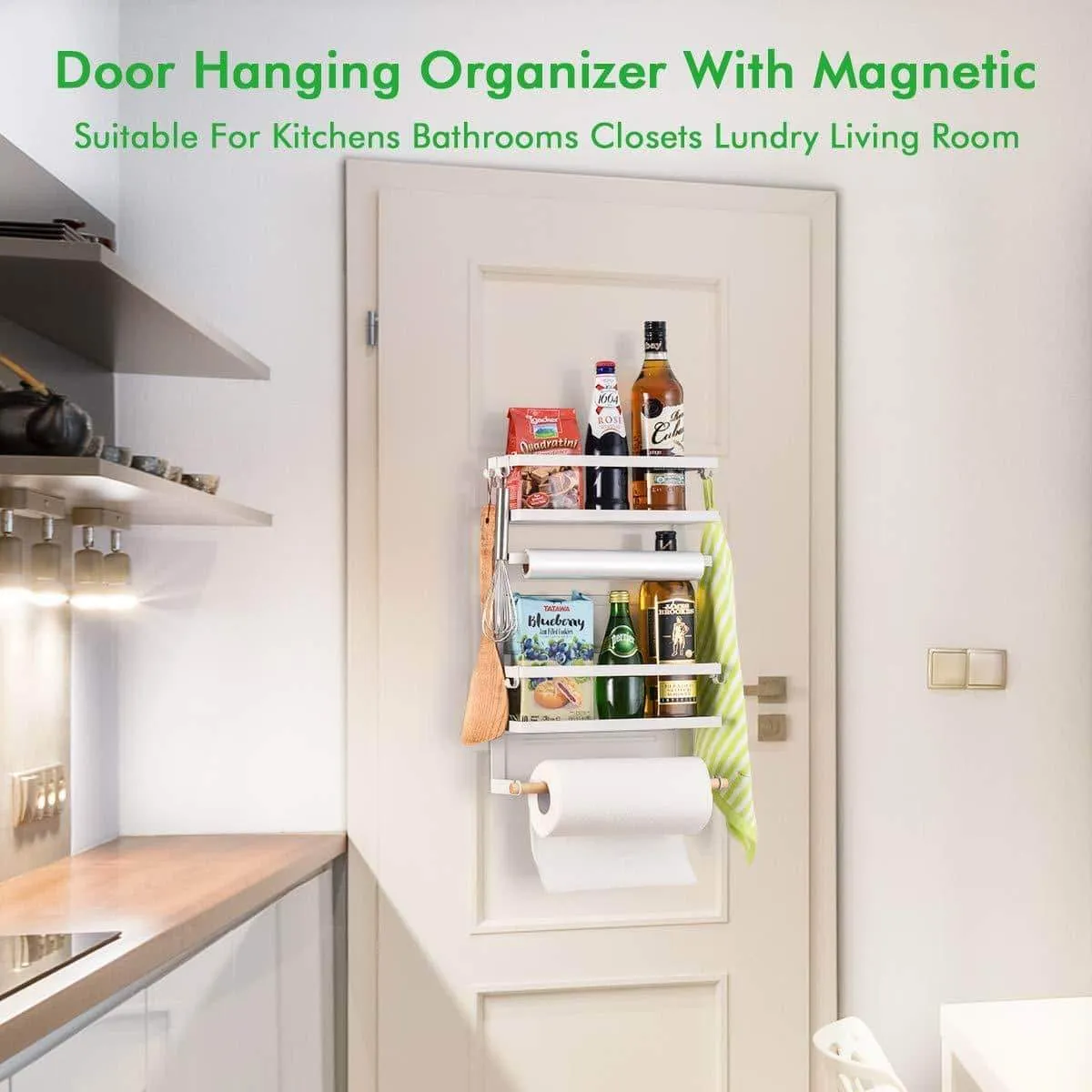 Refrigerator Organizer Rack Magnetic Kitchen Magnetic Holder With Hook Strong Power magnet For Paper Towel Holder Rustproof Spice Jars Rack Refrigerator Shelf Storage Hanger Oganizer Tool 19 X13X5.3IN