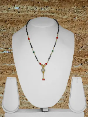 Short Mangalsutra Designs Ball Shape AD Pendant Gold Plated Red Green Beads with Latkan (20 Inches)