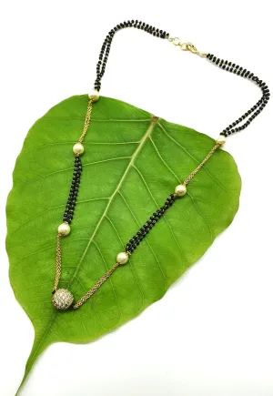 Short Mangalsutra Designs Gold Plated Latest AD White Ball Stone Studded with Pearl Mangalsutra