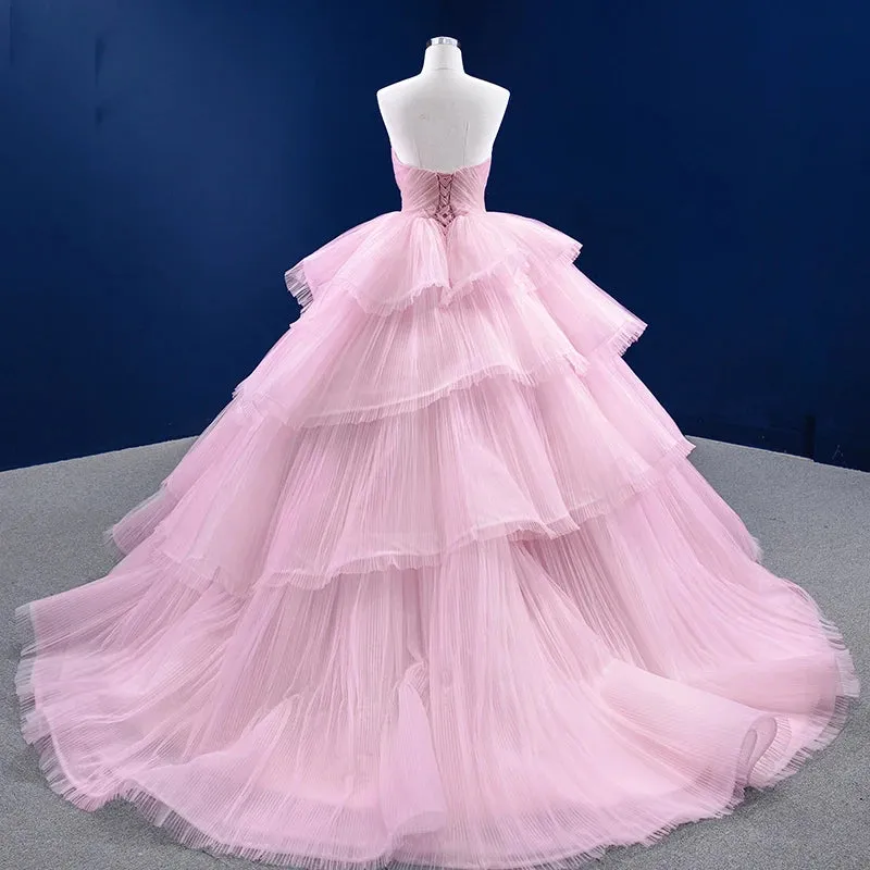 Simple Tiered Ball Gown Elegant Lace Up Long Evening Dresses with Diamonds