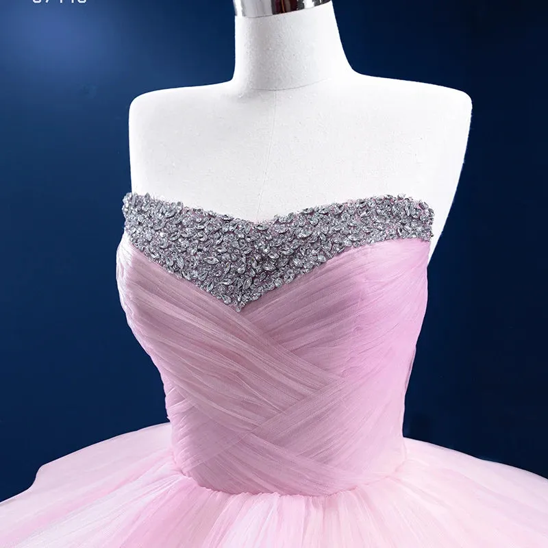 Simple Tiered Ball Gown Elegant Lace Up Long Evening Dresses with Diamonds