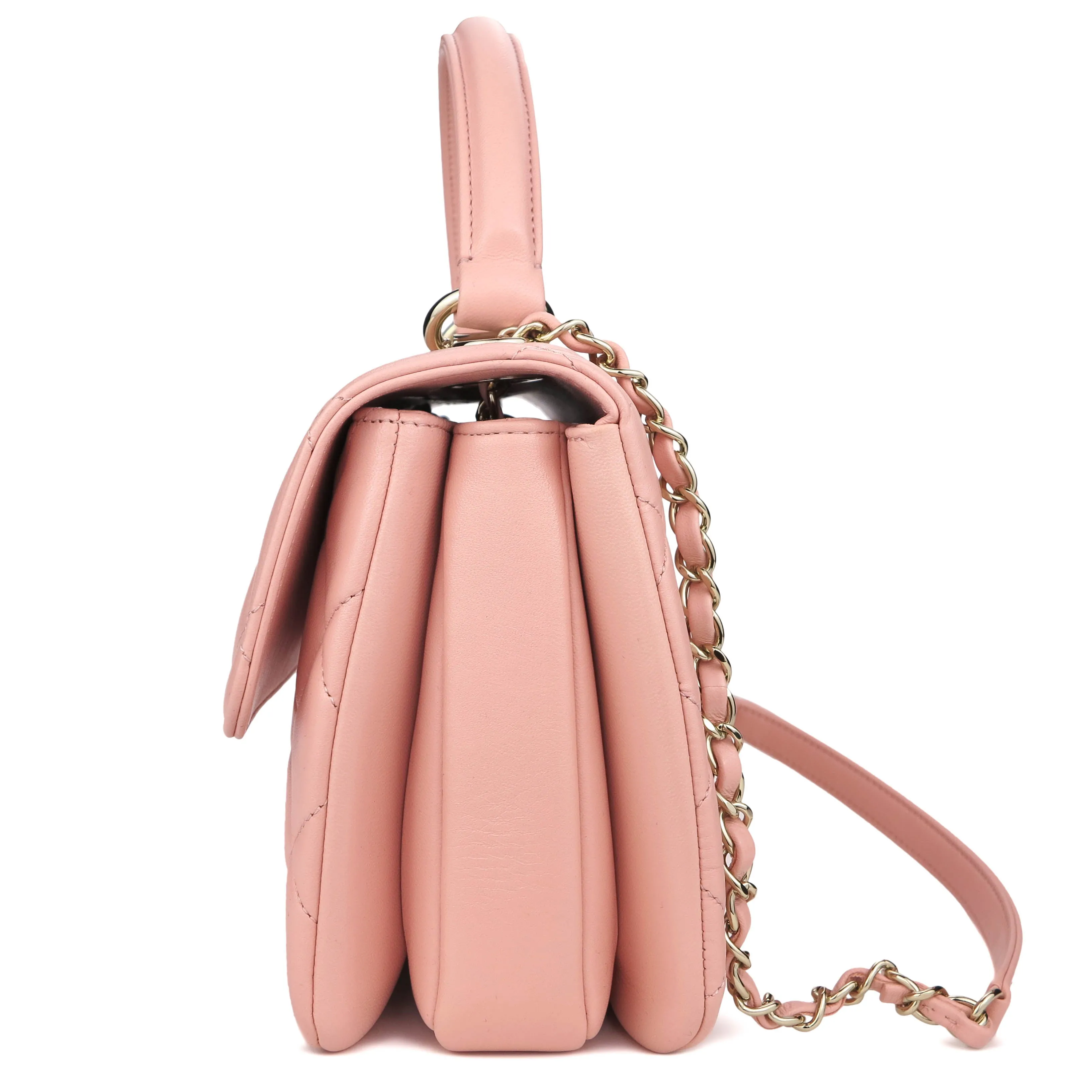 Small Trendy CC Flap Bag with Top Handle in Pink Lambskin
