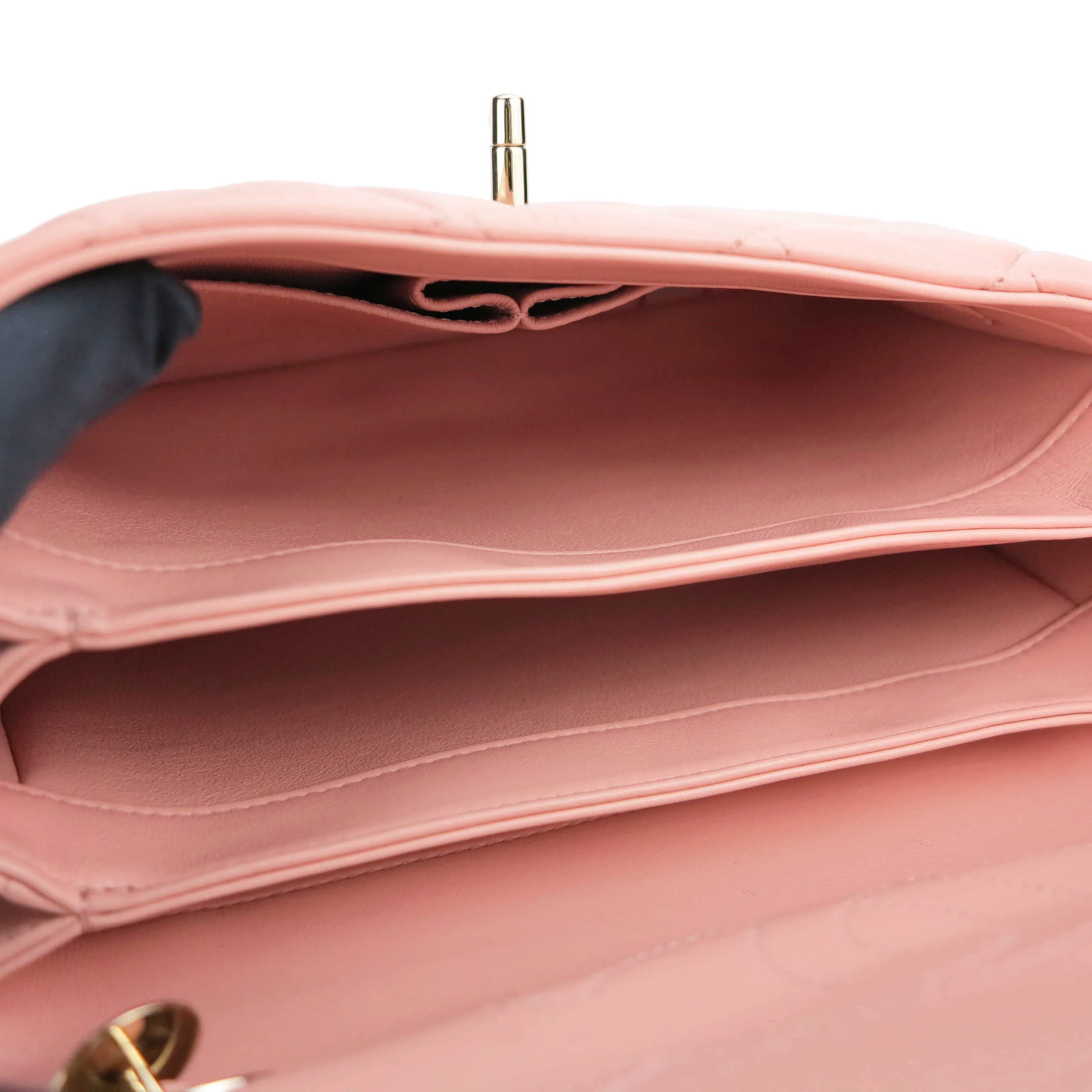 Small Trendy CC Flap Bag with Top Handle in Pink Lambskin