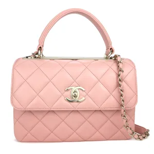 Small Trendy CC Flap Bag with Top Handle in Pink Lambskin