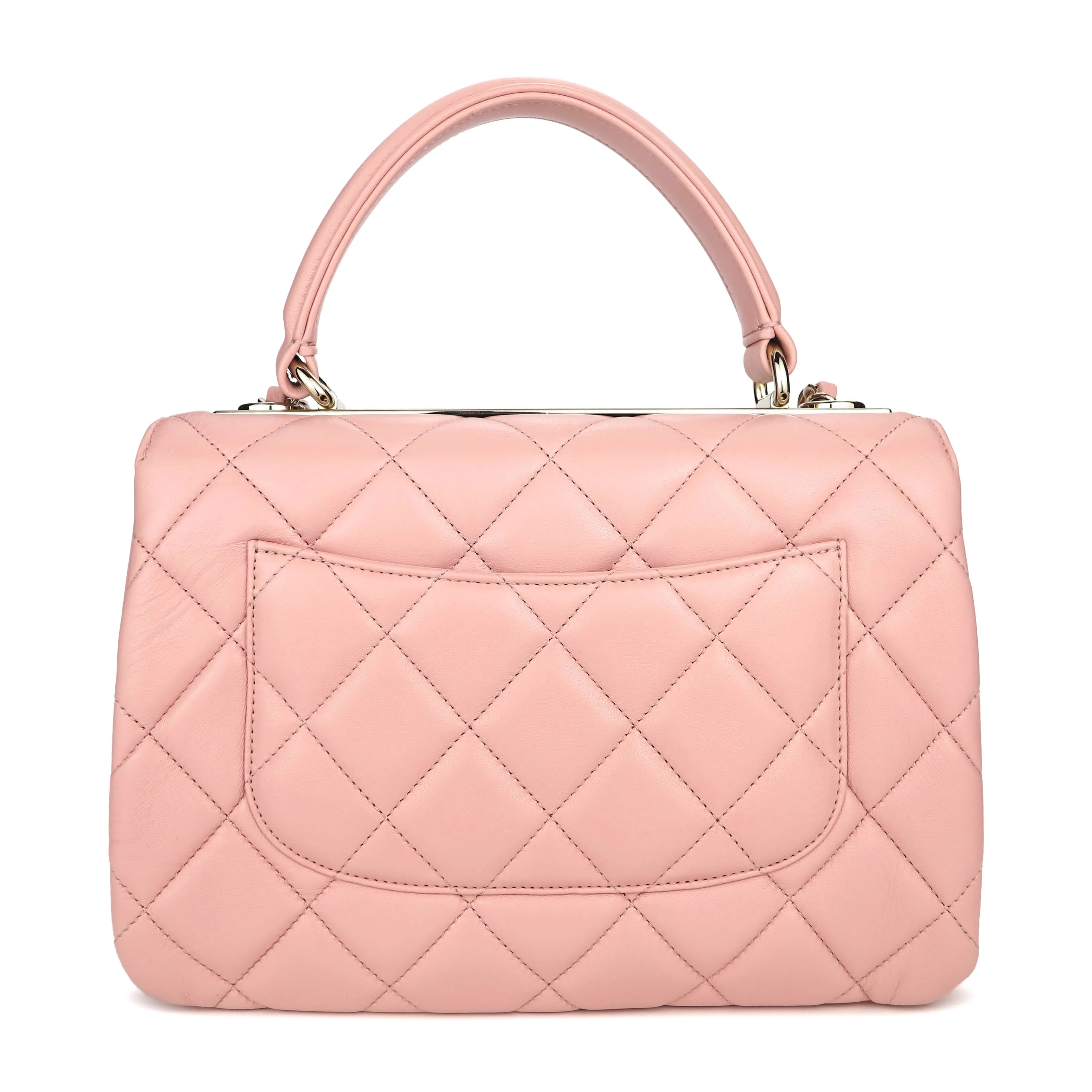 Small Trendy CC Flap Bag with Top Handle in Pink Lambskin