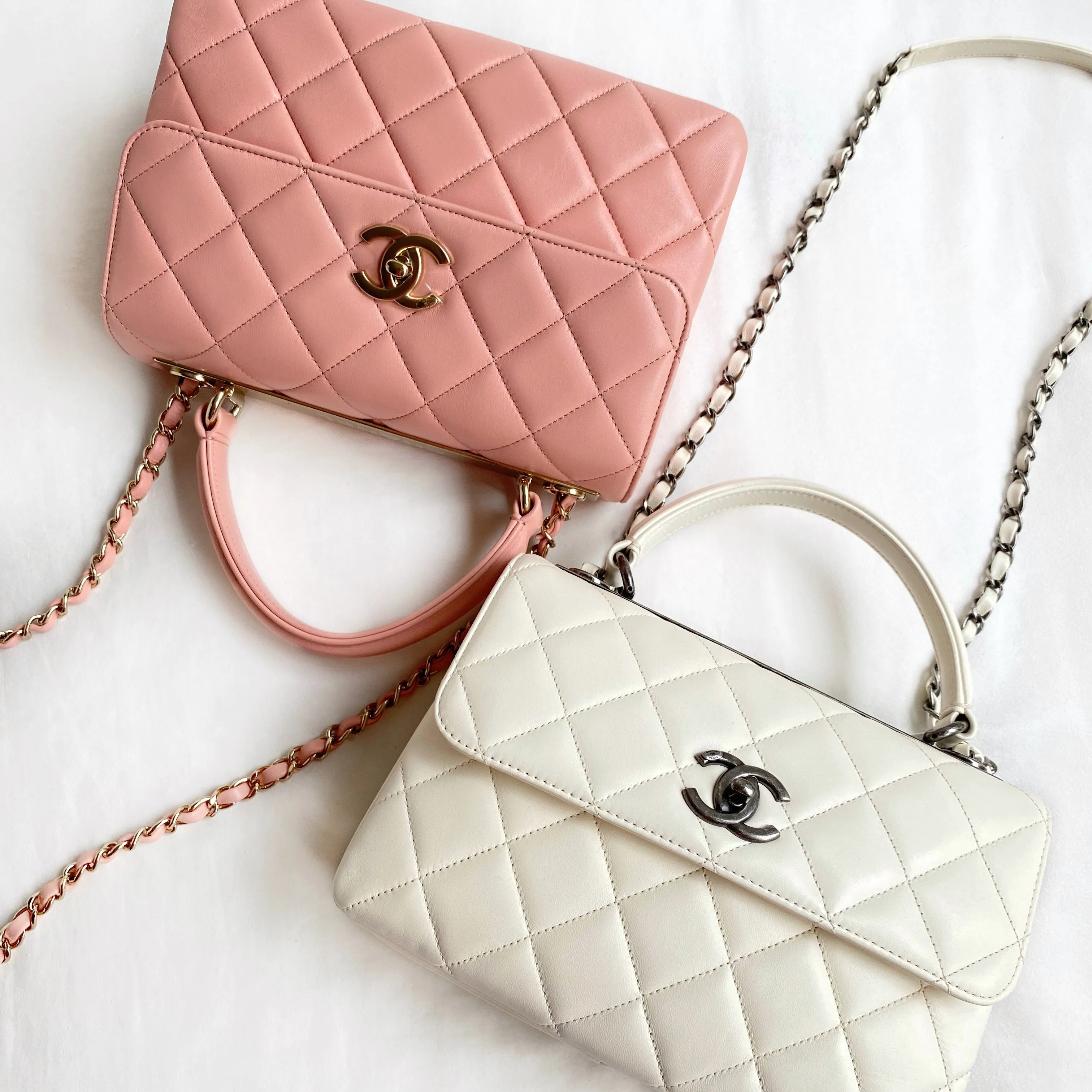 Small Trendy CC Flap Bag with Top Handle in Pink Lambskin