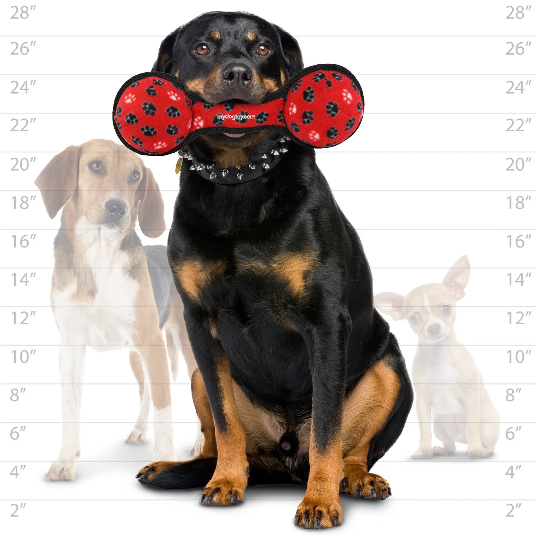 Tuffy Ultimate 2 Ball Tug Red Paw, Durable Squeaky Dog Toy