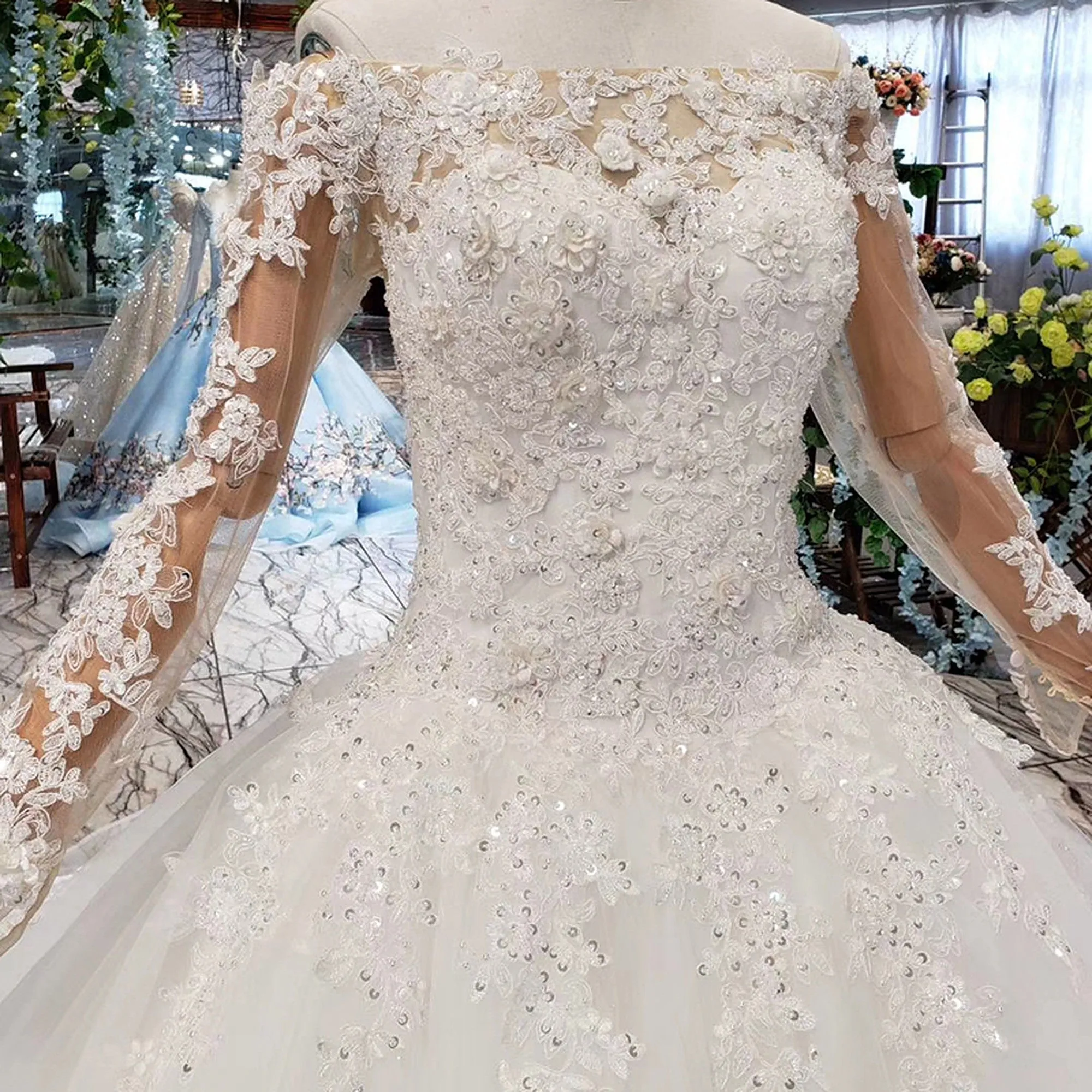 VB Elegant Off-Shoulder Ball Gown Bridal Dress
