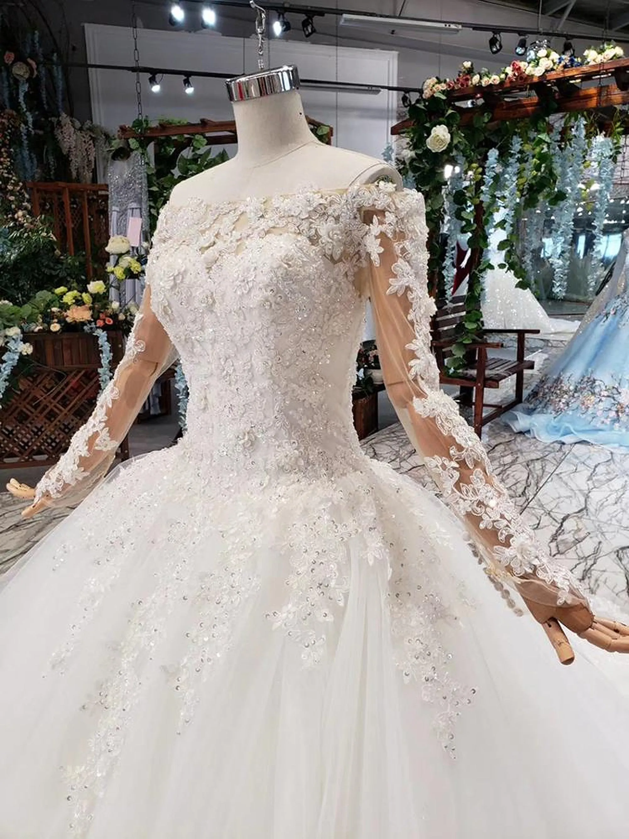 VB Elegant Off-Shoulder Ball Gown Bridal Dress