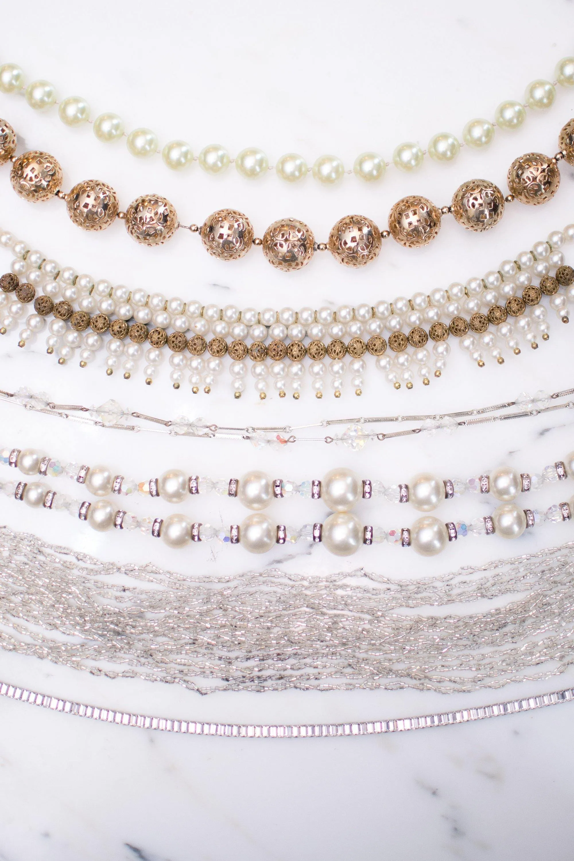 Vintage 1940s Pearl and Gold Filigree Bib Statement Necklace