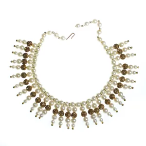 Vintage 1940s Pearl and Gold Filigree Bib Statement Necklace