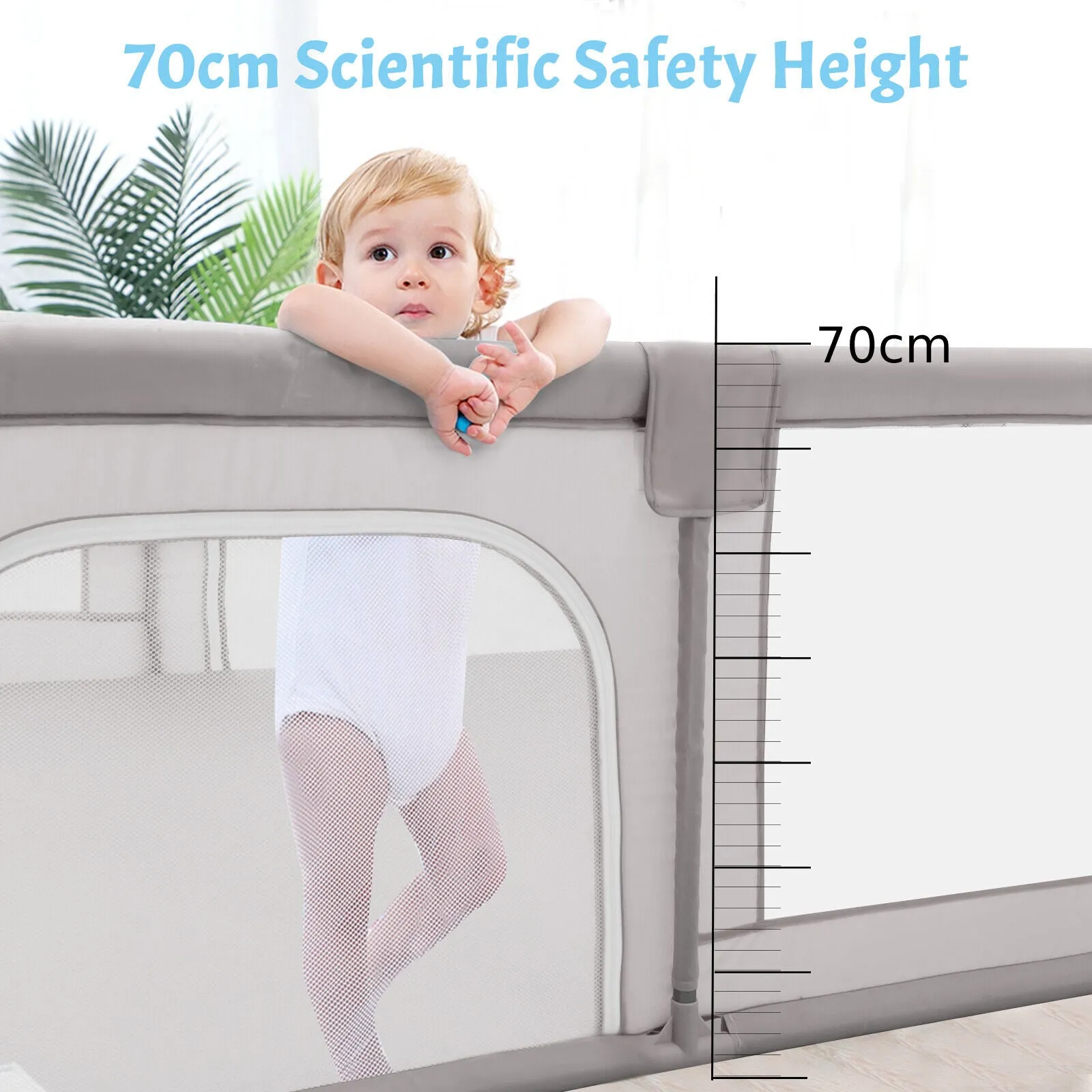XXL Baby Playpen and Ball Pool | 50 FREE balls & 4 FREE pull-up rings | 2m  x 1.86m | Grey