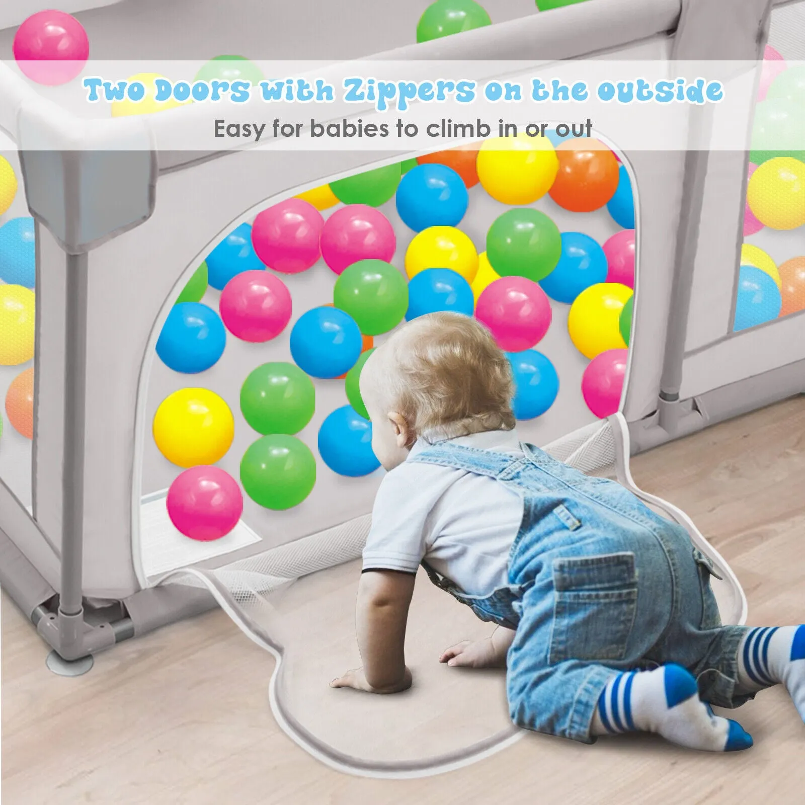 XXL Baby Playpen and Ball Pool | 50 FREE balls & 4 FREE pull-up rings | 2m  x 1.86m | Grey